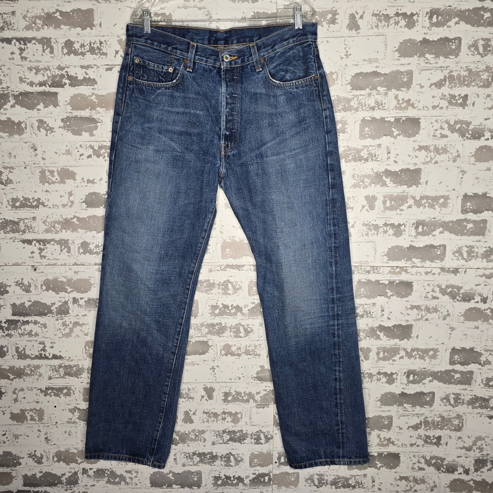 Levis 501 Original Fit Selvedge Jeans Men 35x32 Blue Button Fly Straight Leg USA